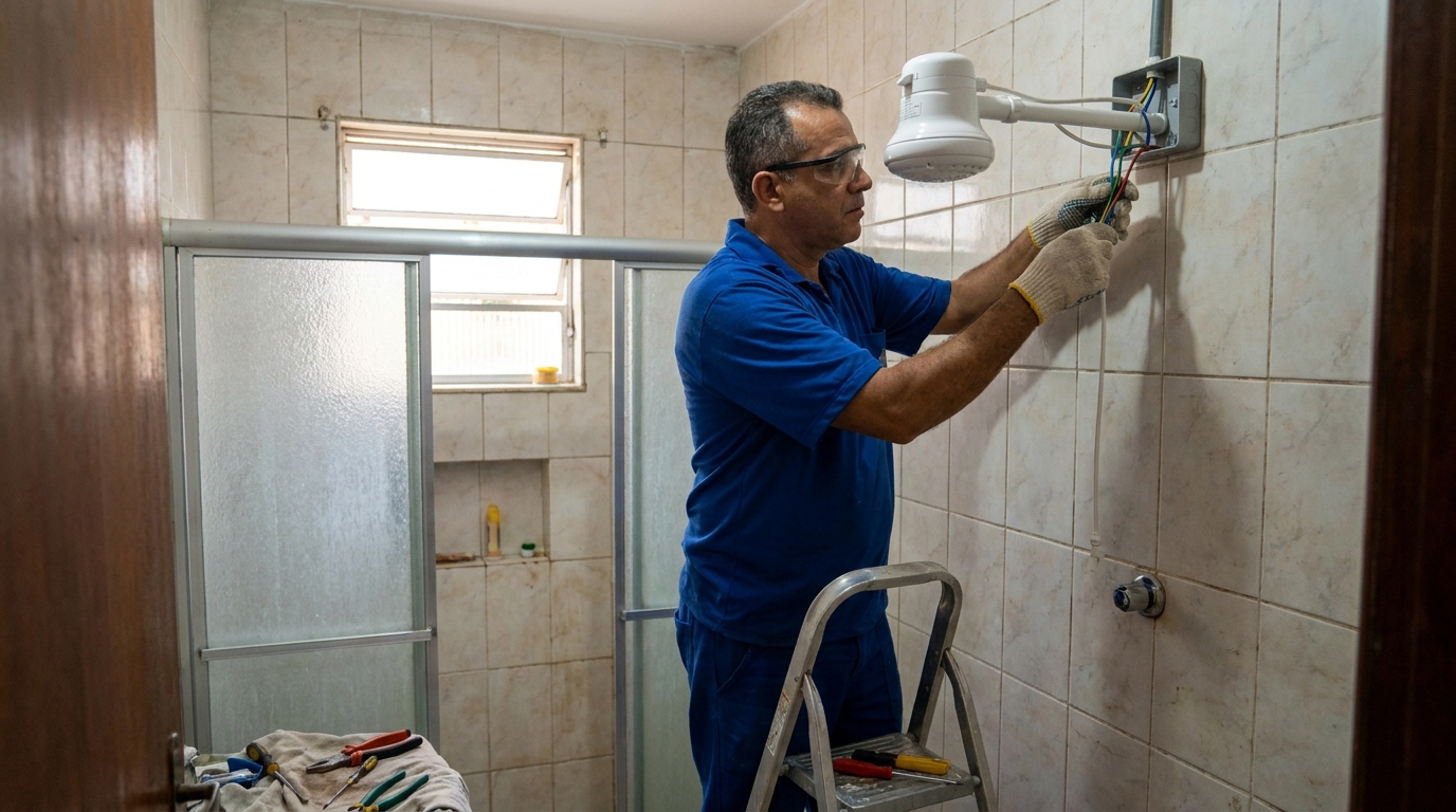 Substituição de Chuveiro Antigo no Eldorado, Diadema‑SP